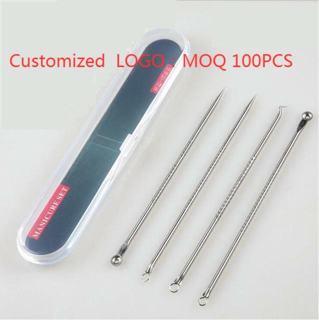 4PCS Stainless Steel Acne Needle Electroplating Colorful Rose Gold Acne Needle Extrusion Blackhead Tool Can Be Customized LOGO