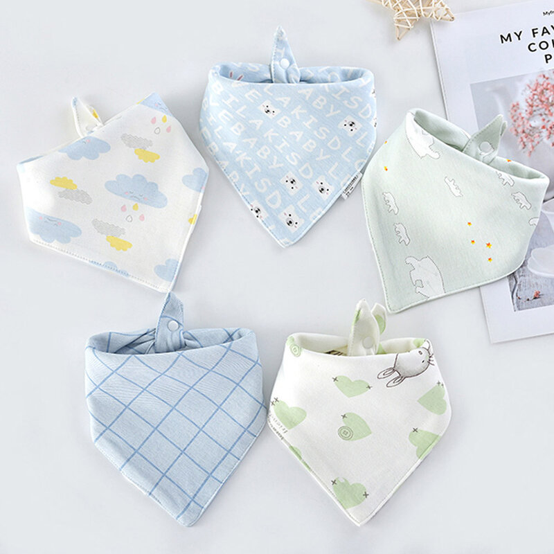 5pcs/lot Baby Bibs Triangle Double Cotton Bibs Cartoon Print Saliva Towel Baby Boys Girls Feeding Apron Cotton Bandana Bibs