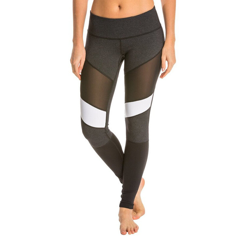 Lady Yoga Fitness Leggings Running Gym Stretch Sports High Waist Pants Grenadine Striped Mesh Patchwork Yoga Pants
