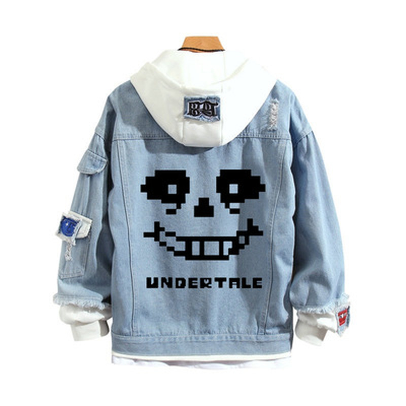 Goth Skull hoodie Men Denim Jacket Cosplay Jeans Autumn  Hooded Sweatshirt Outwear Coat Halloween Top