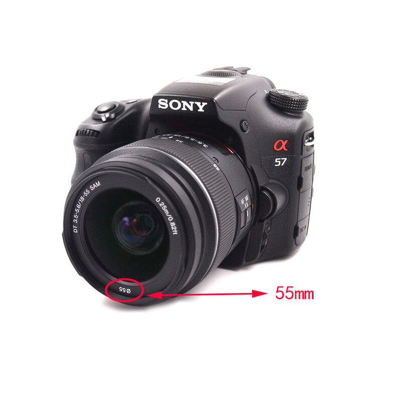 New! 55mm 55 mm Center Pinch Snap On Front Lens Cover Cap Hood w/ Strap for Sony Alpha A200 A300 A350 A230 A330 A580 DSLR SLR