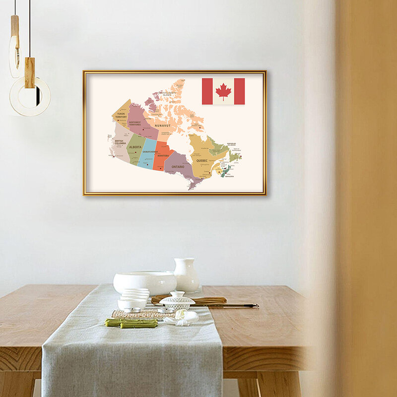59X42Cm Kanada Peta Politik Vintage Poster Kanvas Lukisan Dinding Seni Cetak Perlengkapan Sekolah Kelas Ruang Tamu Dekorasi Rumah