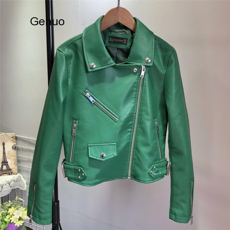 Spring Autumn Purple Black Women's Pu Faux Leather Jacket Chic Sashes Zipper Biker Jacket Coat Female Casual Outwear Tops Mujer