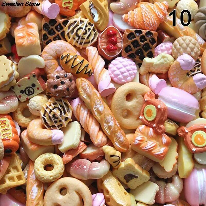 귀여운 미니 캔디 도넛 빵 인형, 음식 규모 인형 집 미니어처, 귀여운 액세서리, 홈 공예 장식 케이크, 어린이 주방 장난감, 10 개