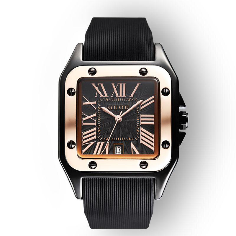 Guou-Relógio masculino de borracha silicone quadrado quartzo, relógios de pulso de luxo, relógio vestido, marca superior, moda