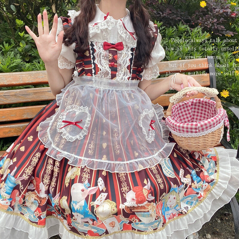 اليابانية لوليتا الشاي حفلة الحمالة Jsk فستان فتاة الوردي دمية طوق قميص الصيف فستان يومي