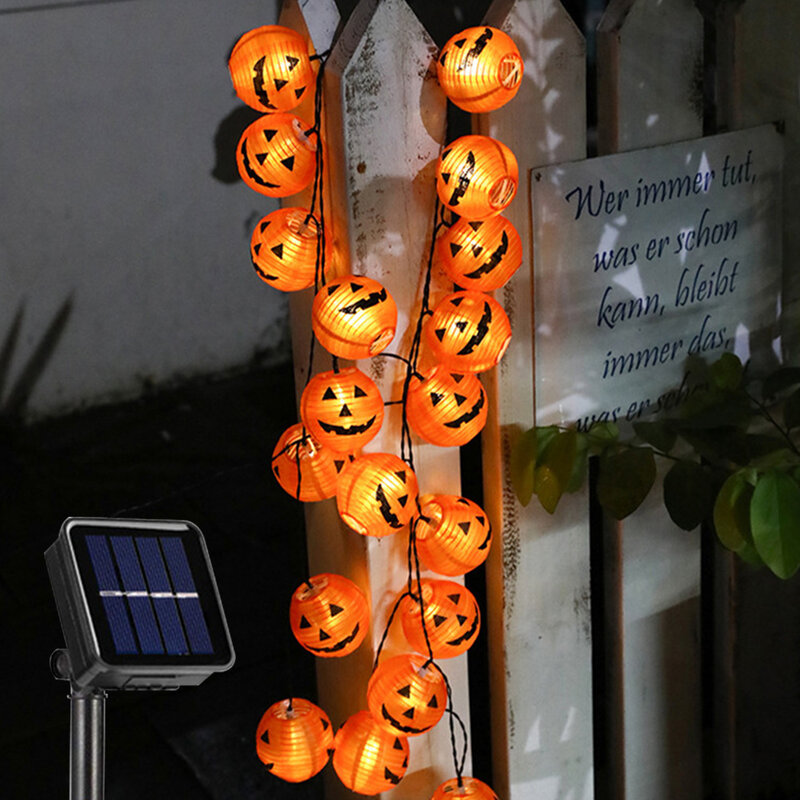 10/20/30 LED Halloween Pumpkin Lantern String Lights Solar Halloween 3D Pumpkin Lights Indoor Outdoor Home Decoration
