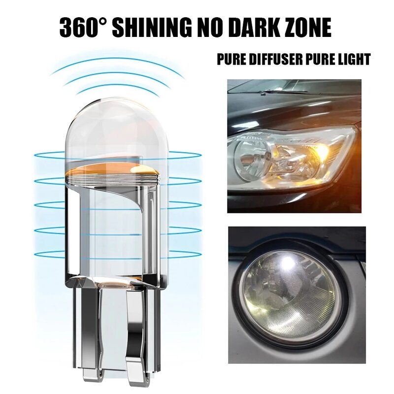 10/2pcs W5W Led T10 Car Light COB Glass 6000K White Auto Automobiles License Plate Lamp Dome Read DRL Bulb Style 12V Universal