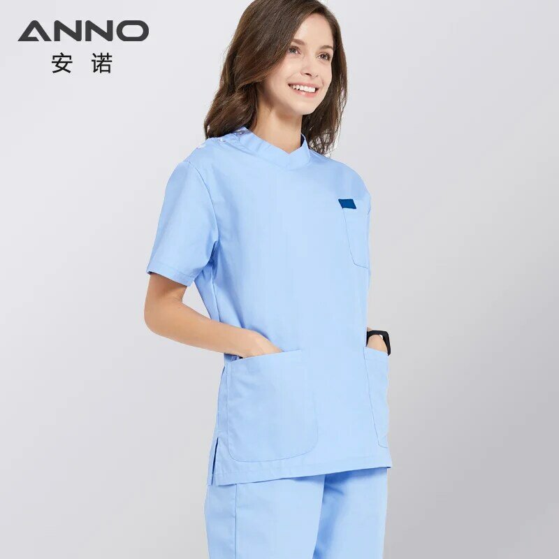 Синяя одежда ANNO скрабы, униформа медсестры, красивый стоматологический костюм, комплекты одежды для больницы, топы, штаны, Рабочий костюм