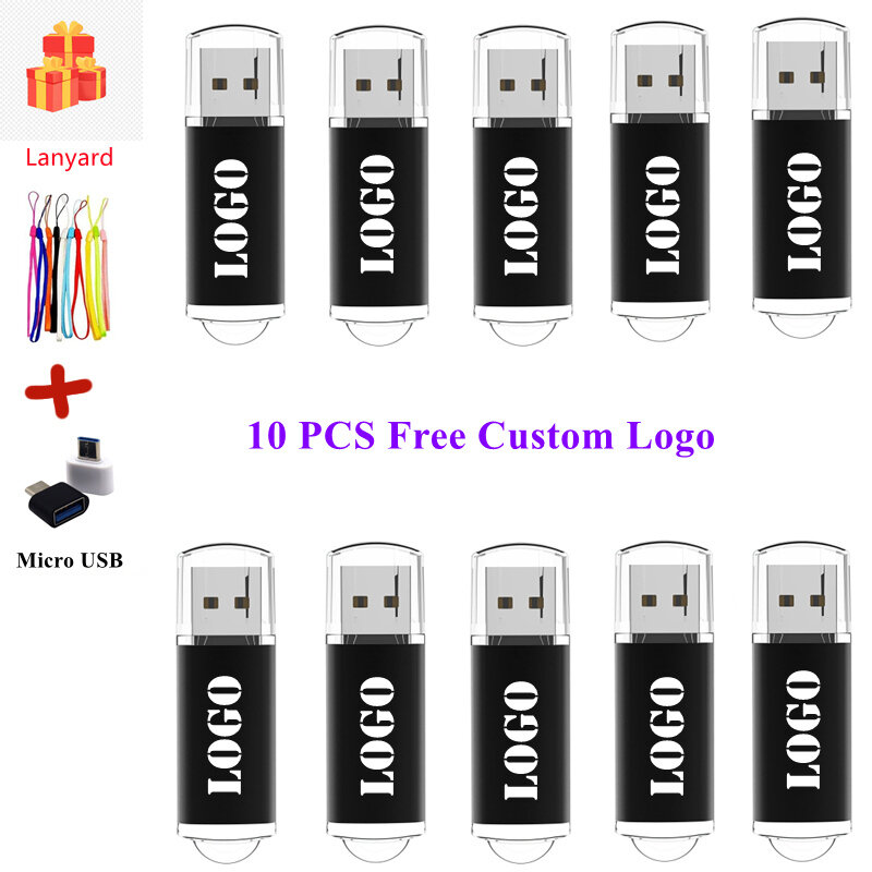 Clé USB 2.0 avec logo personnalisé pour smartphone Android et PC, lecteur flash OTG, 8 Go, 32 Go, 64 Go, 128 Mo, cadeaux, 10 pièces