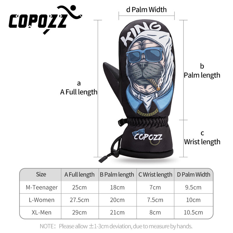 COPOZZ -30 ℃ Thicken ผู้ใหญ่วัยรุ่น Professional สโนว์บอร์ดถุงมือสกี Windproof Winter Warm Mittens หิมะสกี Snowmobile