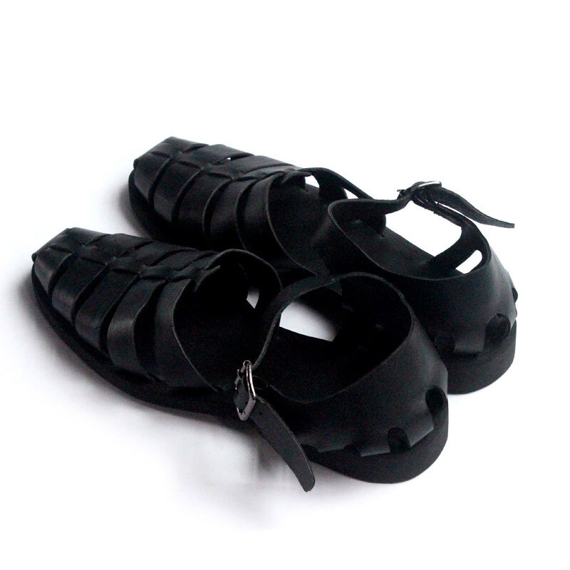 Clássico italiano dos homens verão gladiador praia sandálias tornozelo fivela tecer oco para fora vaca sapatos de couro real tamanho grande sapatos casuais