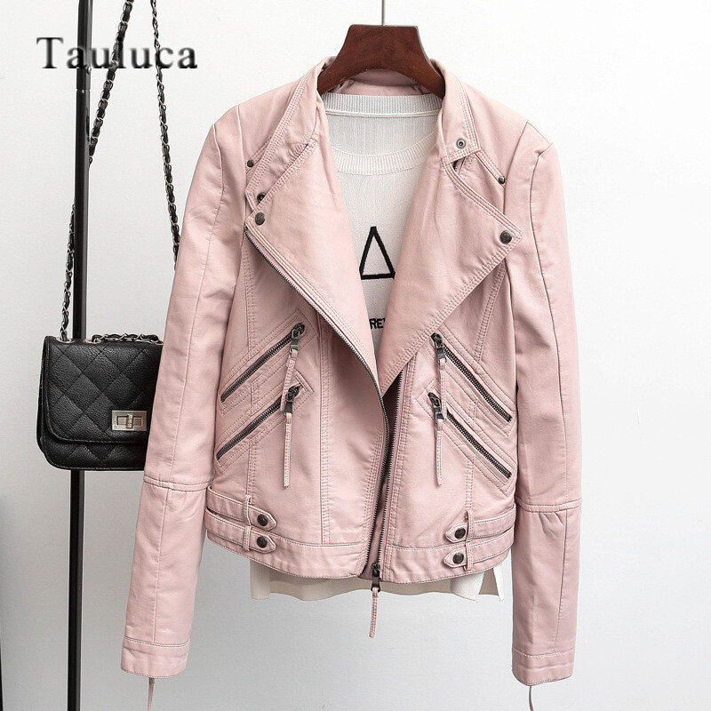 PU Faux Leather Coat For Women Korean Style Long Sleeve Clothes Chic Vintage Punk Lady Casual Moto Biker Outwear Jacket Female