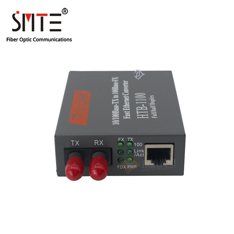 NetLINK – convertisseur multimédia HTB-1100-2KM-ST 10/100M, Duplex Multimode ST RJ45, Double Fiber optique, alimentation externe 2KM