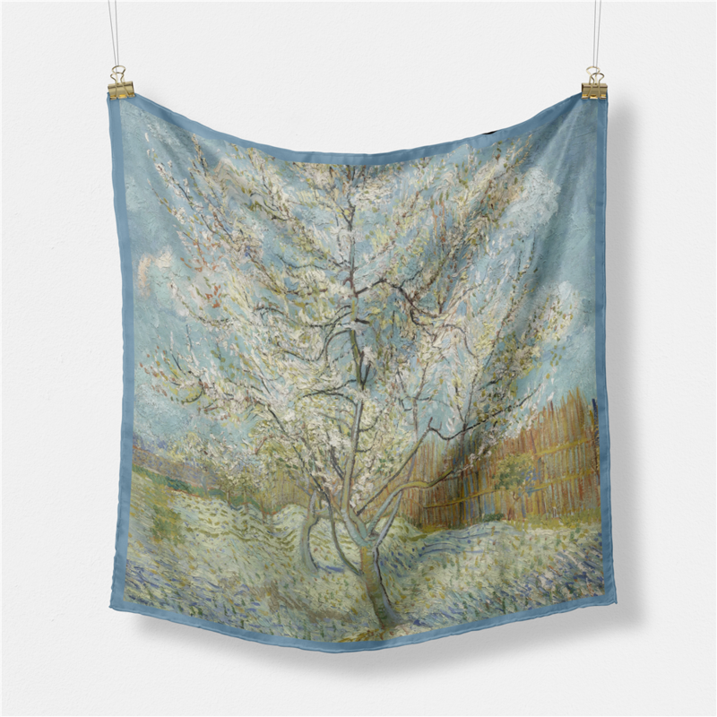 Bufanda de seda de sarga para mujer, pañuelo cuadrado con pintura de árbol, pequeño pañuelo de seda, diadema, 53CM