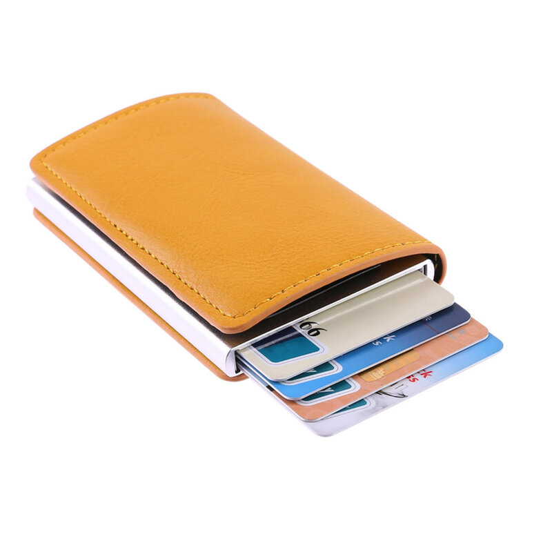 Male Metal Card Holder RFID Aluminium Alloy Credit Card Holder PU Leather Wallet Antitheft Men Automatic Card Case