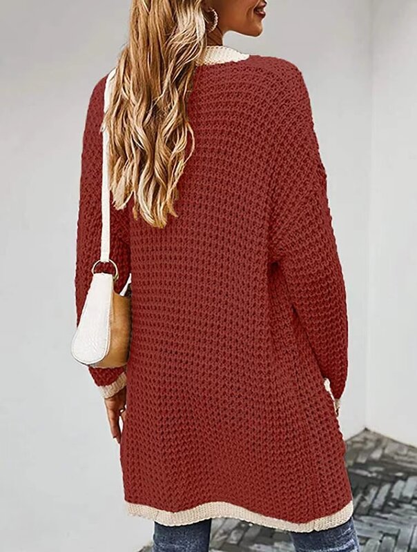 Cárdigan largo informal de punto para Mujer, Tops Vintage, suéter suelto, abrigo sólido de gran tamaño, ropa de moda coreana