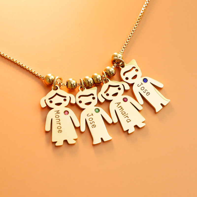 Personalized Mothers Day Necklace Jewlery Gift Custom Names Necklace Custom Birthstone Necklace Cute Kids Pendants Necklace