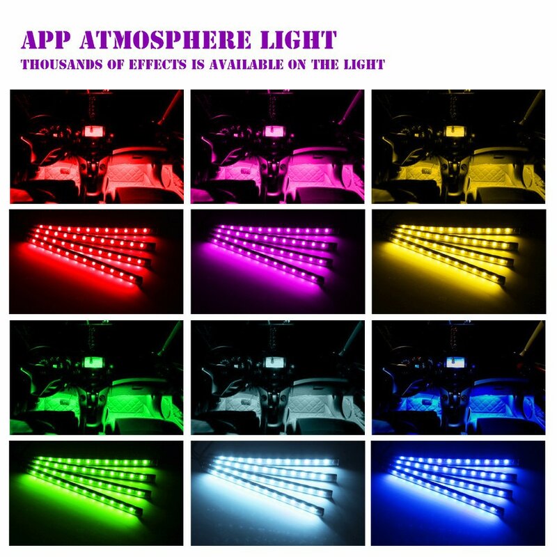 Zachte strip mobiele controle, auto sfeer licht, APP inductie, multi-mode, kleurrijke zolen, sfeer lamp, 12 lichten