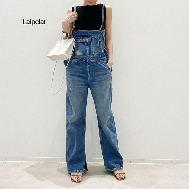 Macacão feminino coreano com bolsos, peça macacão feminino casual jeans 2021