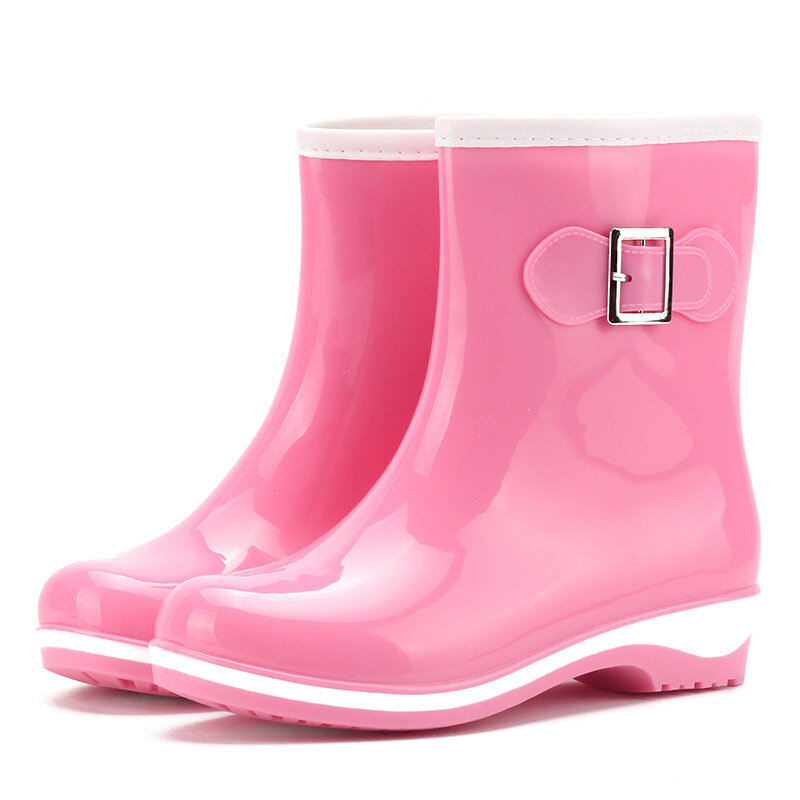 Rain Shoes; 2020 New Set of Waterproof Women's Rain Shoes; Mid-heeled Non-slip Buckle Fashion Summer Shoes Rain