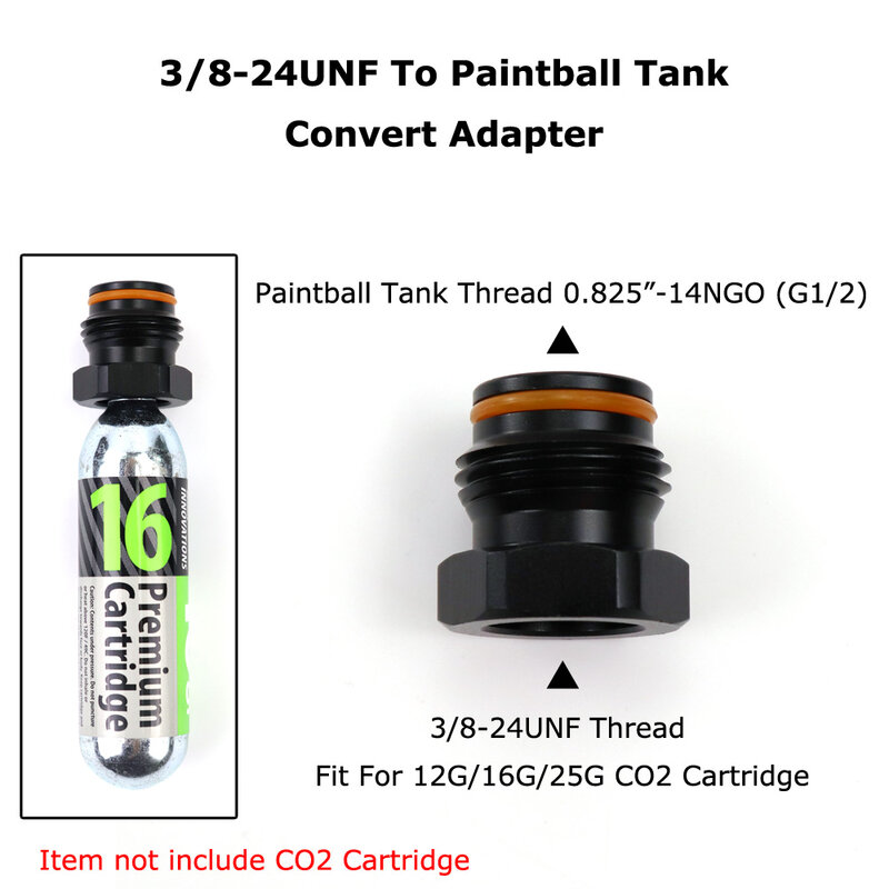 New Co2 Cartridge Cylinder (3/8-24UNF Thread) To Paintball Tank Thread (G1/2-14) Convert  Adapter