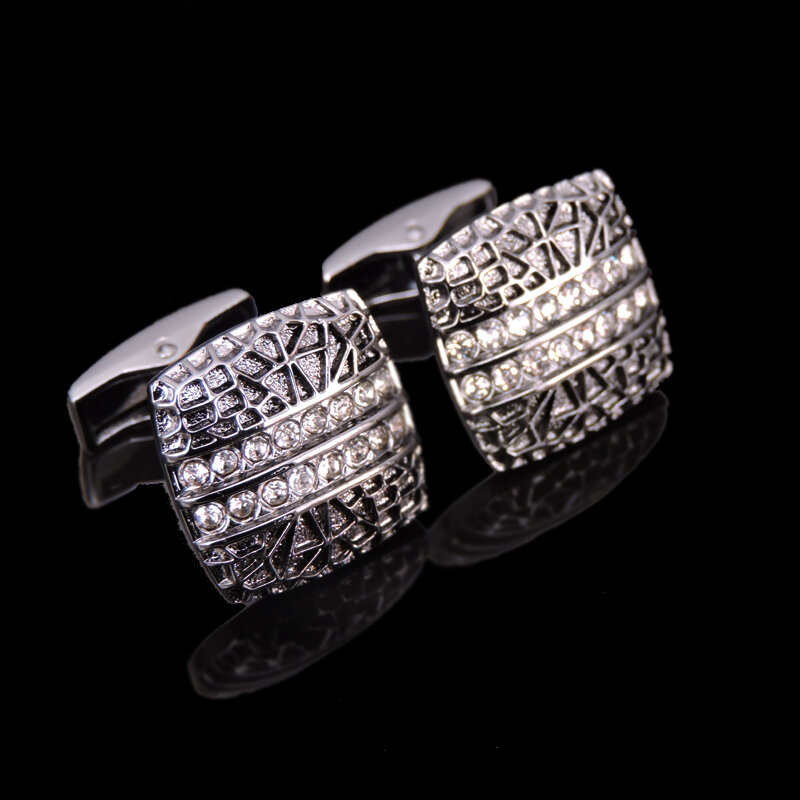 High quality crystal Cufflinks Mahogany carbon fiber opal button Golden Silvery Black Metal Men's business Wedding Jewelry