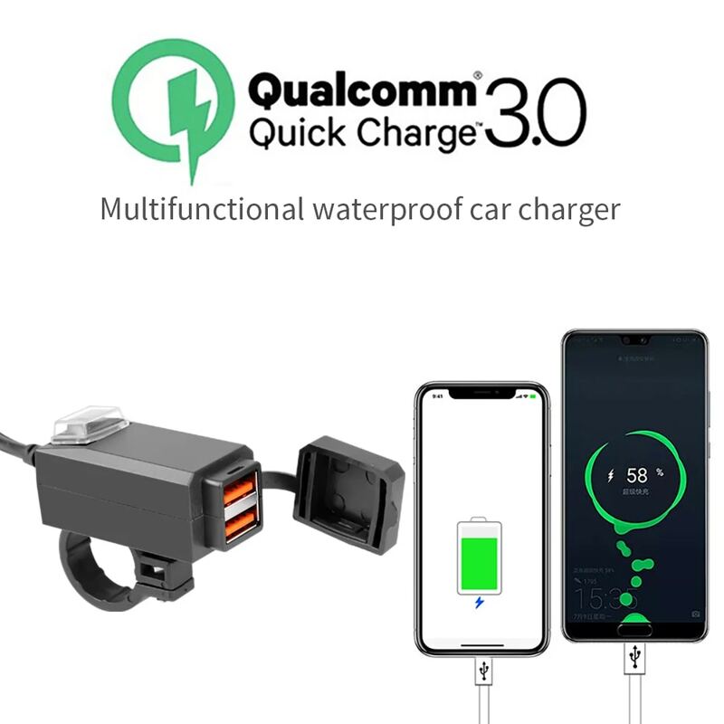 Motorcycle Vehicle-Mounted Charger Waterproof USB Adapter 12V Phone Dual USB Port Quick Charge 3.0 With Switch Moto Accessory