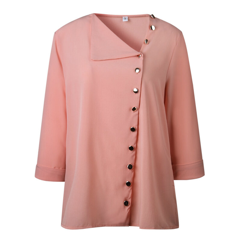 2019 herfst mode vrouwen multi-color knop onregelmatige diagonaal kraag sexy casual office lange mouwen blouse overhemd