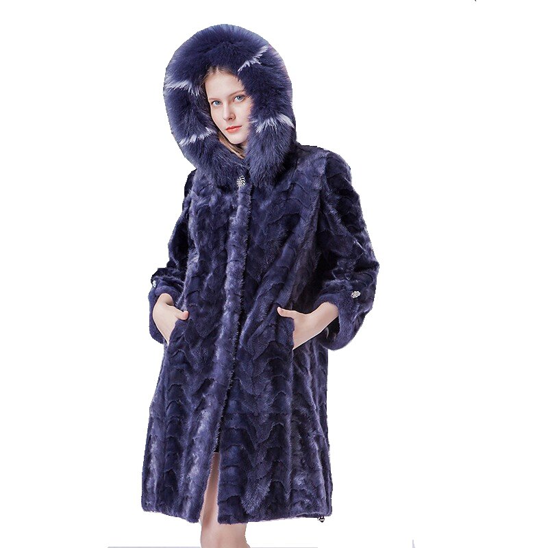Mewah Genuine Mink Bulu Bulu Mantel Jaket HOODY Musim Gugur Musim Dingin Asli Wanita Bulu Pakaian LF9074