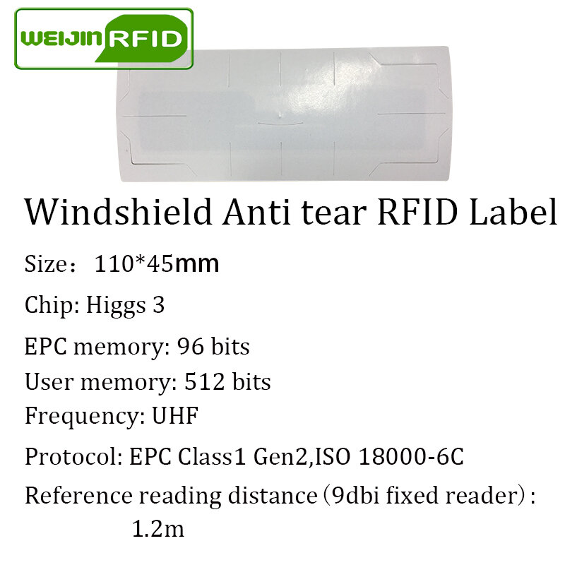 Etiqueta adesiva rfid para pára-brisa de veículo, epc 6c 915m 868m 860-960m alienígena higgs3, etiqueta adesiva passiva imprimível e anti-gripe