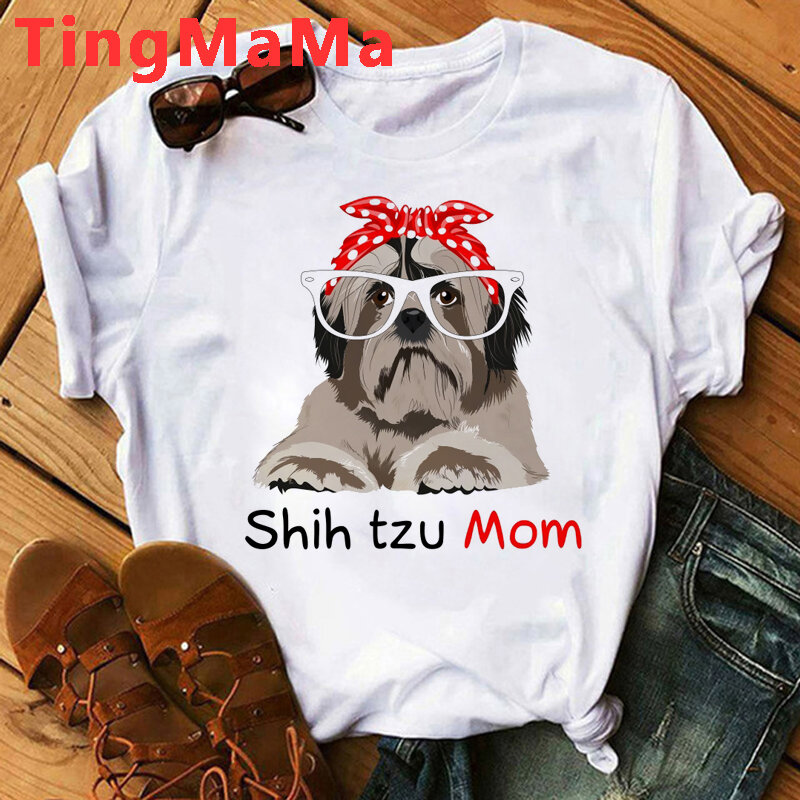Camiseta de Shih Tzu Mom para mujer, Tops Harajuku, Camisetas estampadas de Shih Tzu de dibujos animados, camisetas Kawaii de moda Unisex, camiseta de estilo coreano para mujer