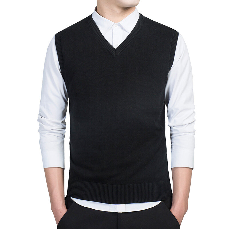 Chaleco de algodón para hombre, suéter ajustado con cuello en V, cálido, sin mangas, estilo informal, M-3xl, otoño