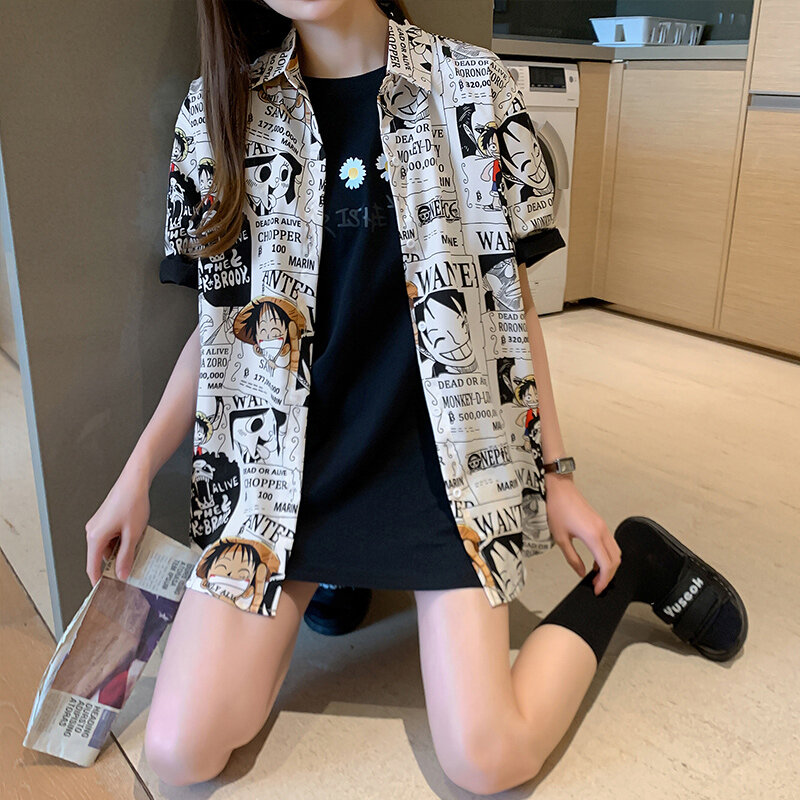 Drucken Luffy Japan Cartoon Frauen Shirts Blusas Roupa Frauen Sommer Bluse Koreanische Kurzarm Frauen Tops und Blusen Weibliche Tops