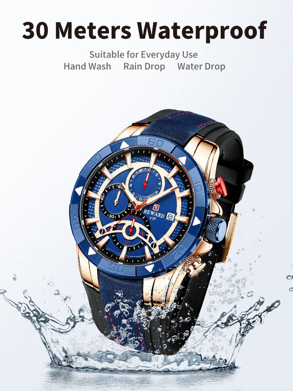 REWARD Fashion-Reloj de pulsera de cuarzo para hombre, pulsera de silicona con carcasa de aleación, resistente al agua, cronógrafo luminoso, con fecha