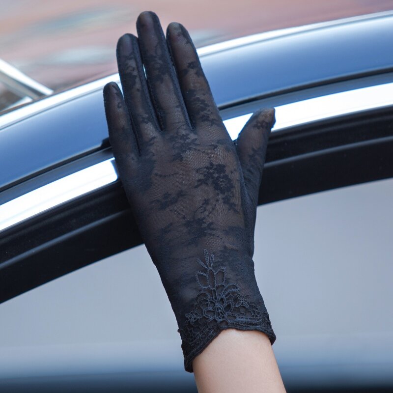 Femmes UV crème solaire court soleil gants été mode glace soie dentelle conduite de mince écran tactile dame gants chaud