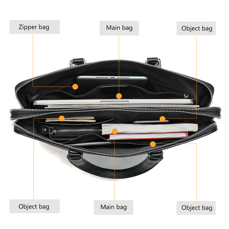 MVA حقيبة رجال الأعمال جلد طبيعي حقيبة كمبيوتر محمول لعام 13.3 "طبقات مزدوجة الذكور حقيبة يد السفر حقيبة الكتف عادية 17613