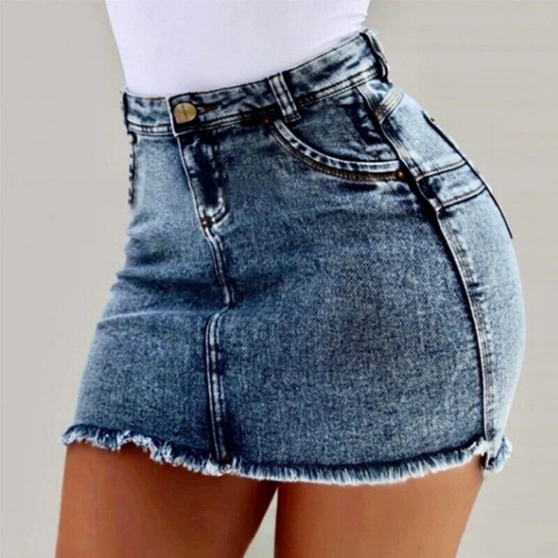 Sexy tassel alta cintura Denim Falda Mujer caderas Push up desgastada Mini lápiz falda 2019 señoras rasgado verano vintage jeans falda