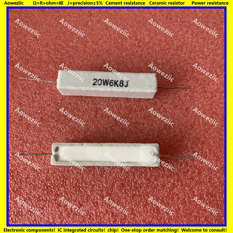 Resistor de cimento horizontal rx27, resistor de cerâmica 20w 6.8k ohm 20w6k8j r 6800 ohm precisão de resistência de cerâmica 5% resistência de energia com 10 peças