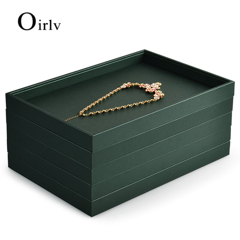 Oirlv verde & azul couro do plutônio jóias bandejas de armazenamento loja contador jóias organizador exibição bandeja para anel pulseira colar pingente
