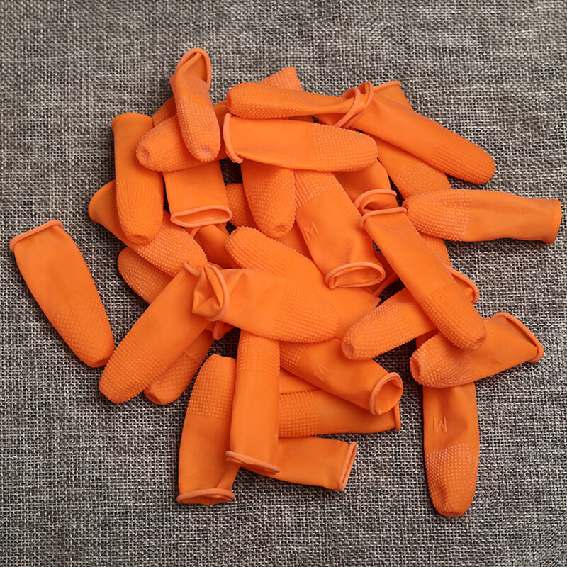 Luvas de proteção de dedos de látex, antiestáticas, antiderrapantes, descartáveis, laranja, L, 100 peças por conjunto