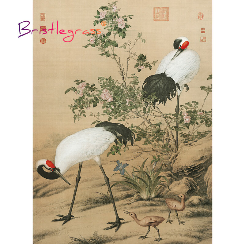 BRISTLEGRASS Wooden Jigsaw Puzzles 500 1000 Piece Crane Giuseppe Castiglione Educational Toy Collectibles Chinese Painting Decor