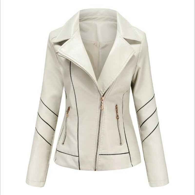 Novo outono feminino jaqueta de couro casual lapela jaqueta de couro fino moda feminina lazer urbano plutônio zíper curto