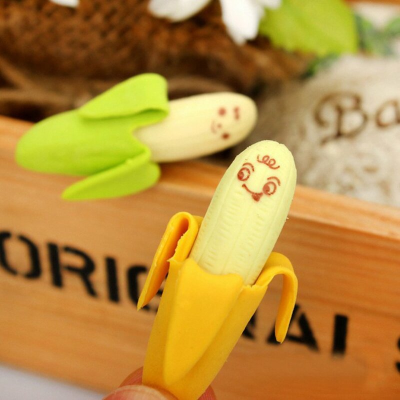 Goma de borrar ligera y respetuosa con el medio ambiente, borrador de lápiz de fruta de plátano, creativo, 2 piezas, novedad