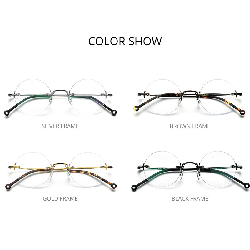 FONEX pure titanium glasses frame men 2022 novo sem aro retro redonda prescrição óculos quadros feminino óculos ópticos f9141