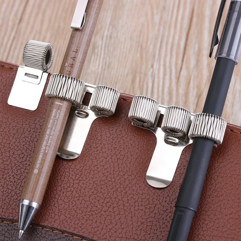 1Pc Metal Leather Pen Holder Brass Stainless Steel Pencil Clip Vintage Dairy Notebook Pen Holder Spiral Loose Leaf Memo Clip