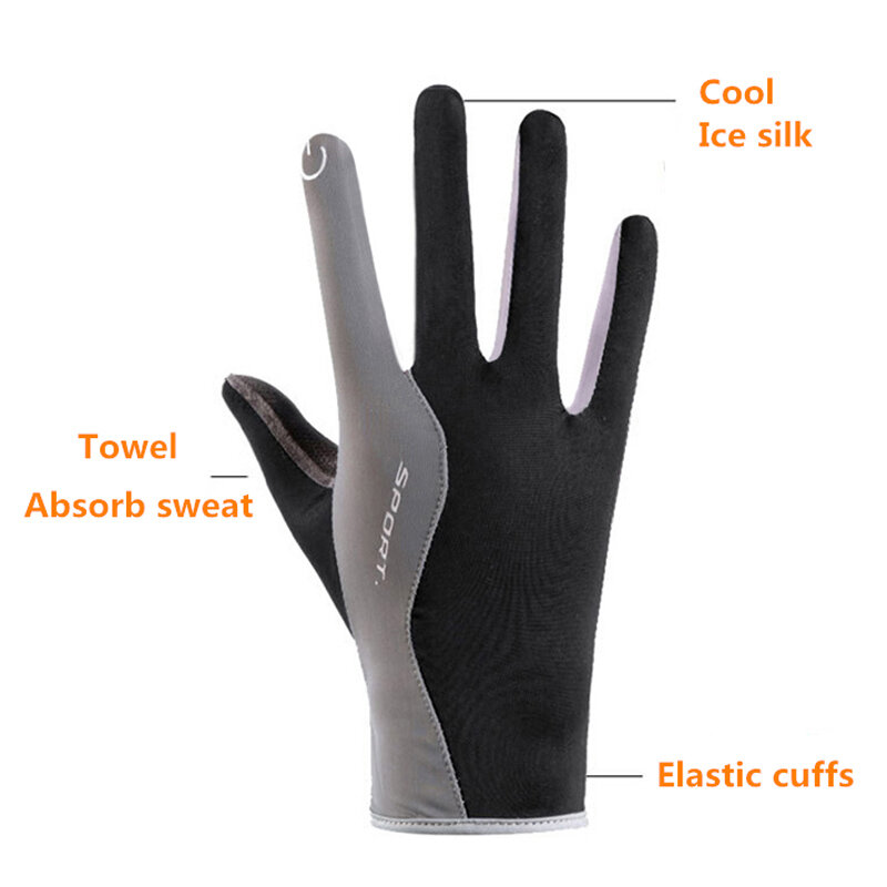 Ultra-บางถุงมือสำหรับชาย Cool Sun ป้องกันซิลิโคน Antiskid ผ้าไหมน้ำแข็งฤดูร้อนขับรถตกปลาผู้หญิงถุงมือ