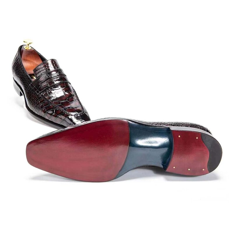Chue-zapatos de vestir de piel de cocodrilo para hombre, calzado formal, color rojo vino, novedad
