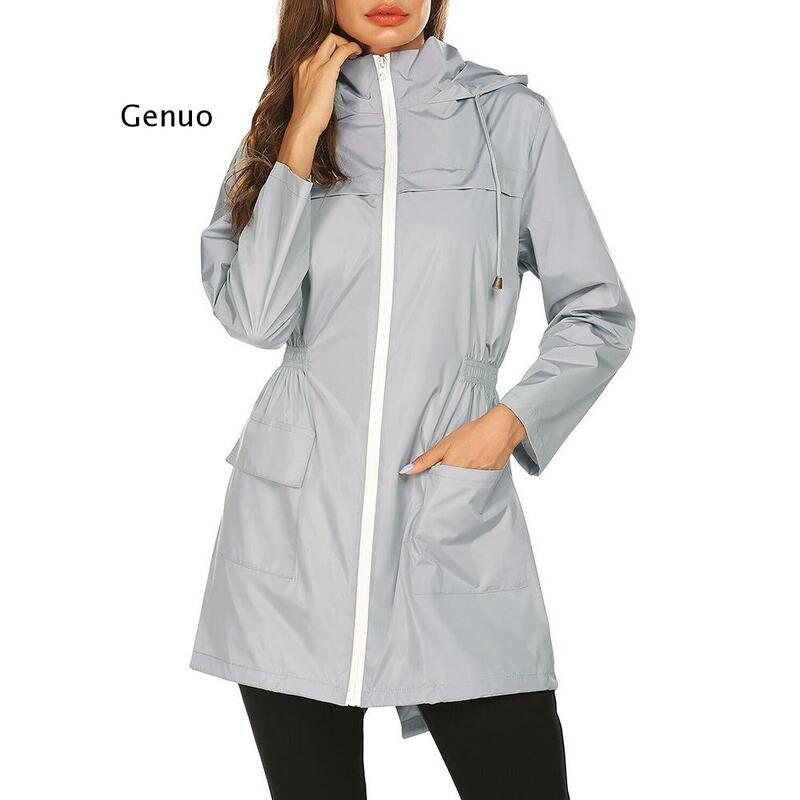 Damski płaszcz przeciwdeszczowy z kapturem płaszcz przeciwdeszczowy na zewnątrz długi płaszcz sportowy jesień ciepły znosić płaszcz kempingowy lekki