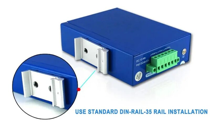 Switch Ethernet per convertitore multimediale industriale a una coppia con tensione di ingresso DC12 ~ 48V su guida DIN